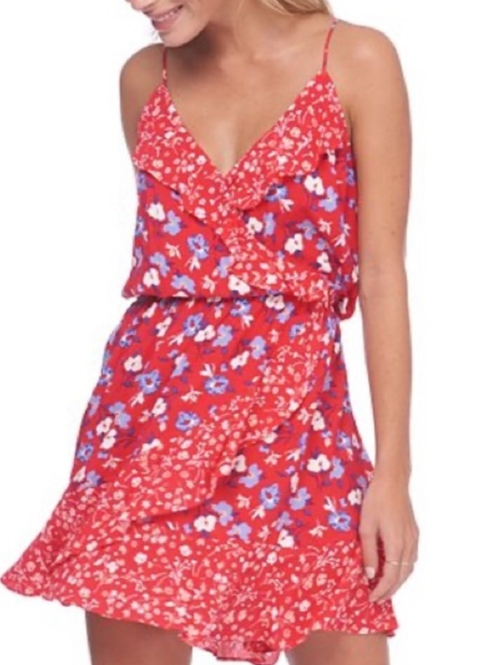 ABS Collection - Red Floral Spaghetti-Strap Sundress - Size Medium - Picture 2 of 8